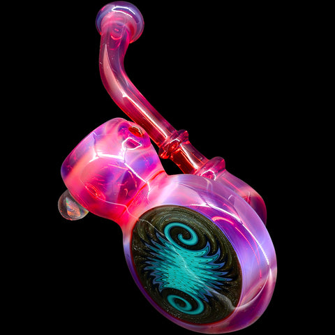 Fumed Ruby Sherlock Glass Bubbler Pipe by Chris Lezak