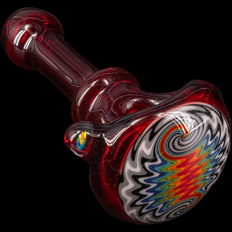 Fire Red Rainbow Reversal Glass Spoon Pipe by Chris Lezak