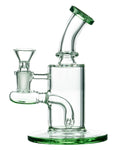 Glassic "Sidekick" Mini Dab Rig with green accents, 14mm joint, front view on seamless white background