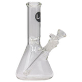 LA Pipes Basic Beaker Bong, clear glass, 8" with 45-degree joint, front view on seamless white background